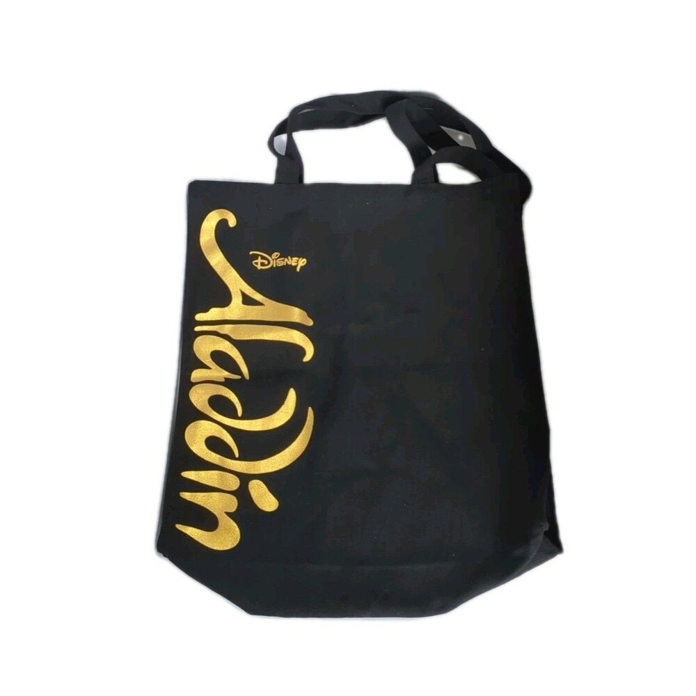Disney Aladdin The Musical Broadway Black Canvas Tote Bag Shiny Gold 100 Cotton